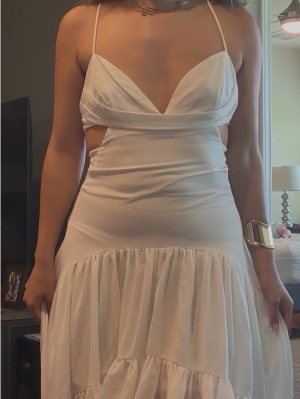 Fashion Nova White Tiered High-Low Maxi Dress